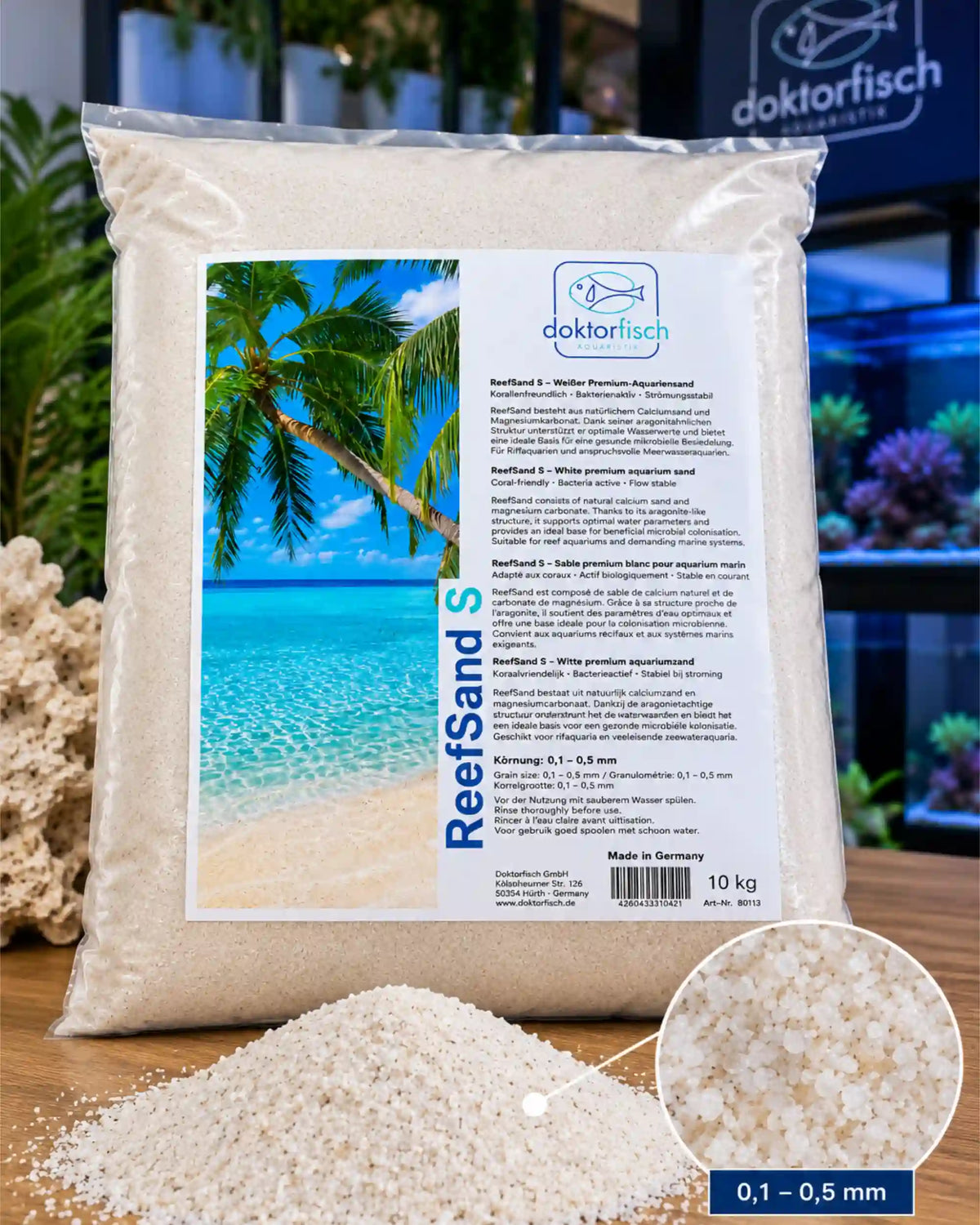 doktorfisch ReefSand S – Weißer Premium Aquariensand 0,1–0,5 mm – 10 kg
