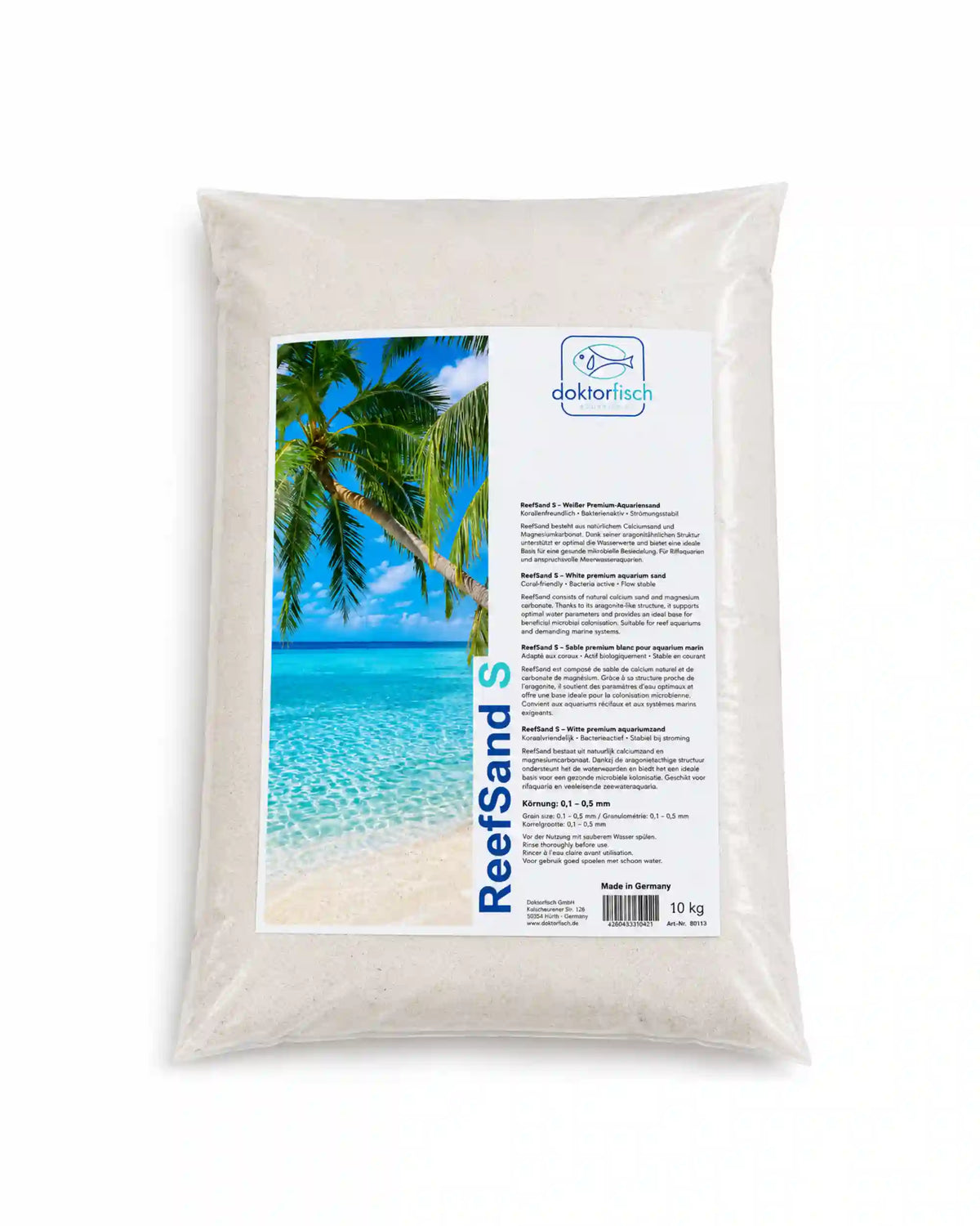 doktorfisch ReefSand S – Weißer Premium Aquariensand 0,1–0,5 mm – 10 kg